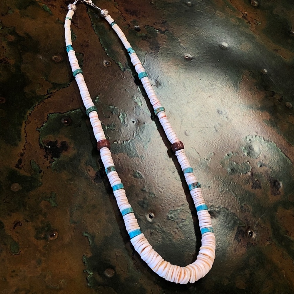 SOLD Shell + Turquoise Navajo handmade necklace